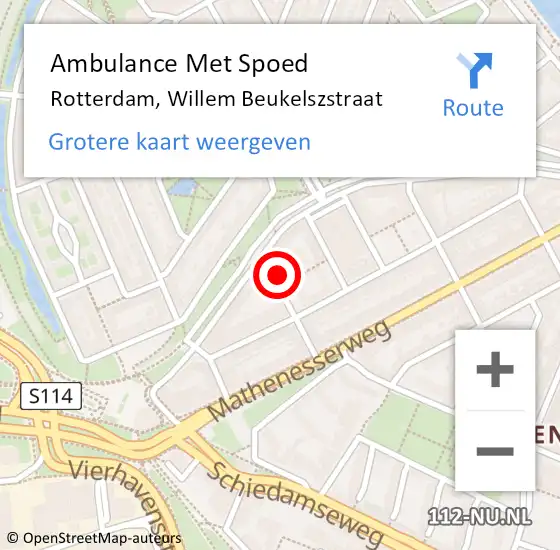 Locatie op kaart van de 112 melding: Ambulance Met Spoed Naar Rotterdam, Willem Beukelszstraat op 23 februari 2023 19:21