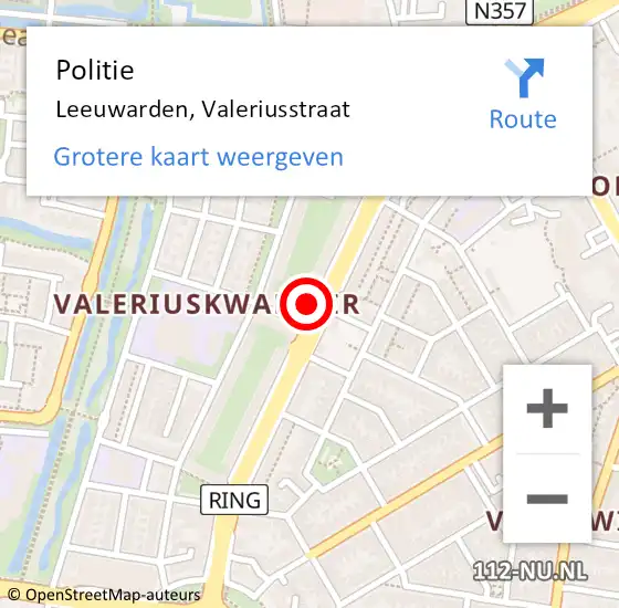 Locatie op kaart van de 112 melding: Politie Leeuwarden, Valeriusstraat op 23 februari 2023 19:30