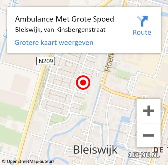 Locatie op kaart van de 112 melding: Ambulance Met Grote Spoed Naar Bleiswijk, van Kinsbergenstraat op 23 februari 2023 19:35