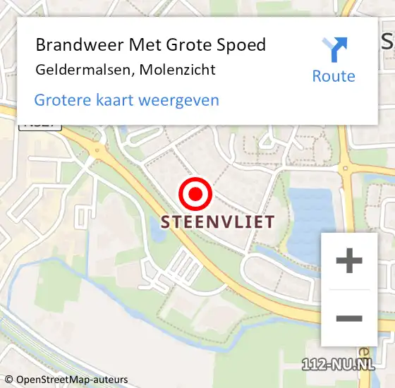 Locatie op kaart van de 112 melding: Brandweer Met Grote Spoed Naar Geldermalsen, Molenzicht op 23 februari 2023 19:53