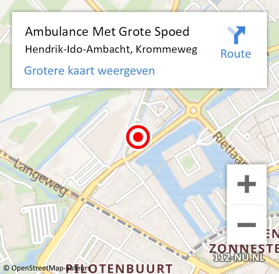 Locatie op kaart van de 112 melding: Ambulance Met Grote Spoed Naar Hendrik-Ido-Ambacht, Krommeweg op 23 februari 2023 20:12