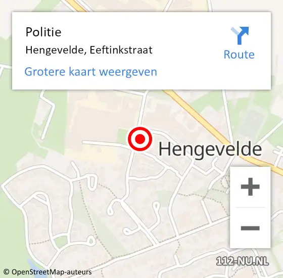 Locatie op kaart van de 112 melding: Politie Hengevelde, Eeftinkstraat op 23 februari 2023 20:49