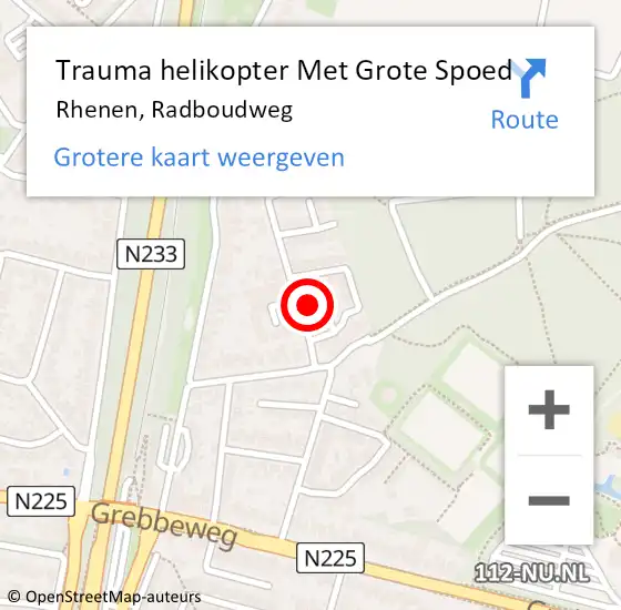 Locatie op kaart van de 112 melding: Trauma helikopter Met Grote Spoed Naar Rhenen, Radboudweg op 23 februari 2023 21:00