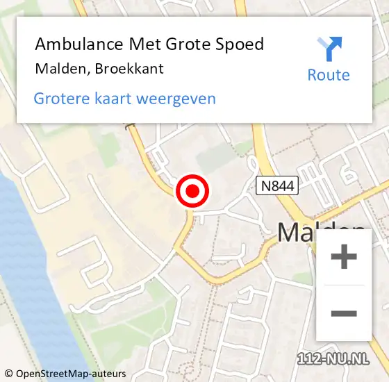 Locatie op kaart van de 112 melding: Ambulance Met Grote Spoed Naar Malden, Broekkant op 23 februari 2023 21:35