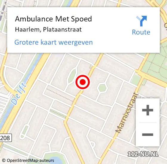 Locatie op kaart van de 112 melding: Ambulance Met Spoed Naar Haarlem, Plataanstraat op 23 februari 2023 21:36