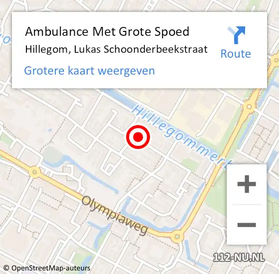 Locatie op kaart van de 112 melding: Ambulance Met Grote Spoed Naar Hillegom, Lukas Schoonderbeekstraat op 23 februari 2023 22:40