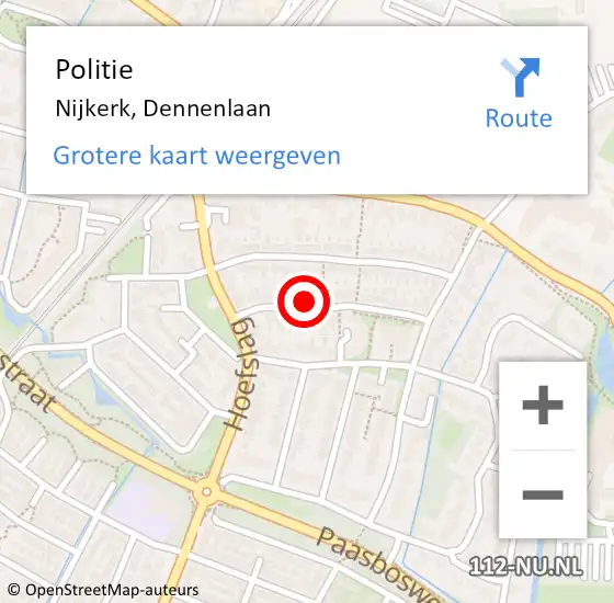 Locatie op kaart van de 112 melding: Politie Nijkerk, Dennenlaan op 23 februari 2023 22:43