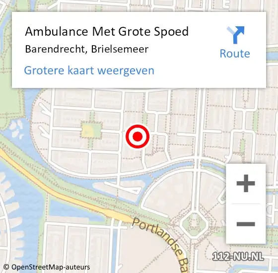 Locatie op kaart van de 112 melding: Ambulance Met Grote Spoed Naar Barendrecht, Brielsemeer op 23 februari 2023 22:56
