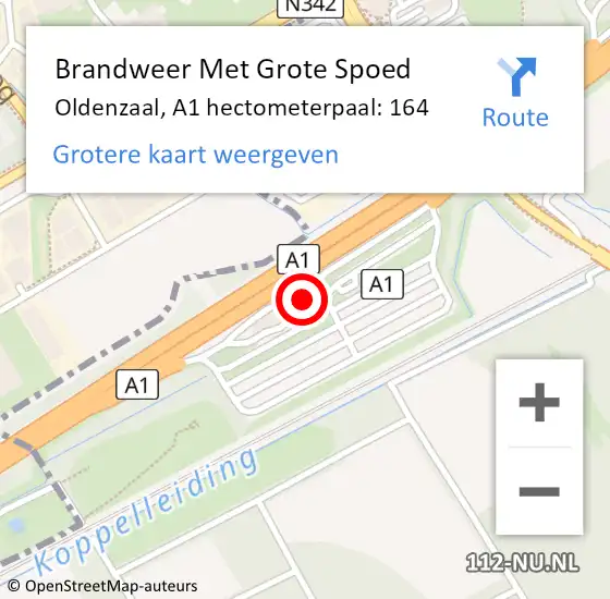Locatie op kaart van de 112 melding: Brandweer Met Grote Spoed Naar Oldenzaal, A1 hectometerpaal: 164 op 23 februari 2023 23:06
