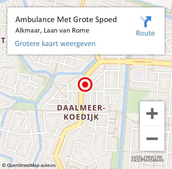 Locatie op kaart van de 112 melding: Ambulance Met Grote Spoed Naar Alkmaar, Laan van Rome op 24 februari 2023 00:31