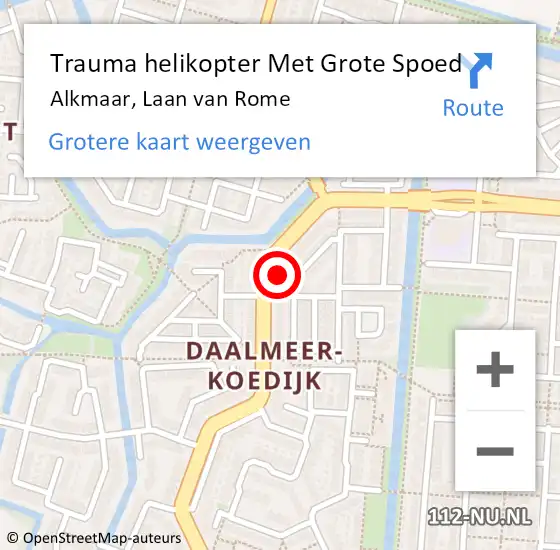 Locatie op kaart van de 112 melding: Trauma helikopter Met Grote Spoed Naar Alkmaar, Laan van Rome op 24 februari 2023 00:31