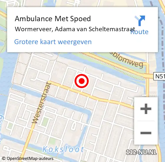 Locatie op kaart van de 112 melding: Ambulance Met Spoed Naar Wormerveer, Adama van Scheltemastraat op 24 februari 2023 00:44