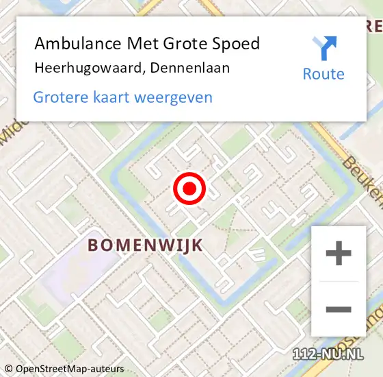 Locatie op kaart van de 112 melding: Ambulance Met Grote Spoed Naar Heerhugowaard, Dennenlaan op 24 februari 2023 03:38