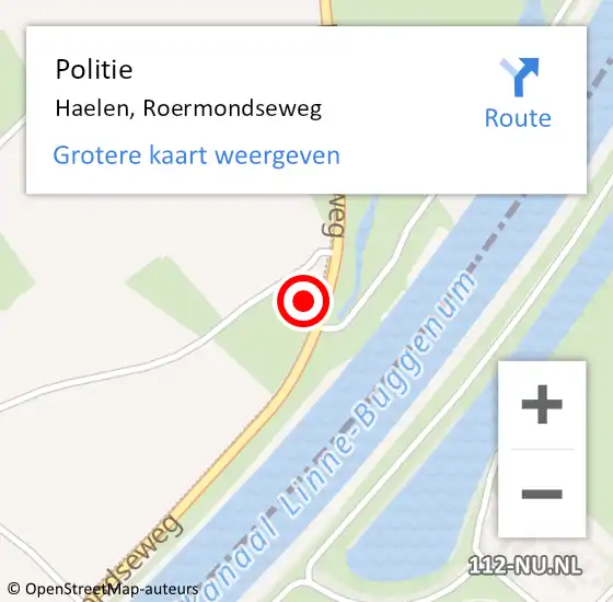 Locatie op kaart van de 112 melding: Politie Haelen, Roermondseweg op 24 februari 2023 05:57