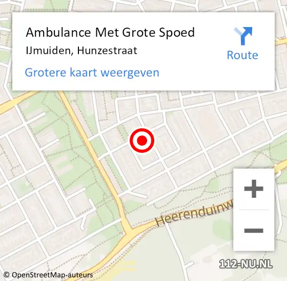 Locatie op kaart van de 112 melding: Ambulance Met Grote Spoed Naar IJmuiden, Hunzestraat op 24 februari 2023 06:32