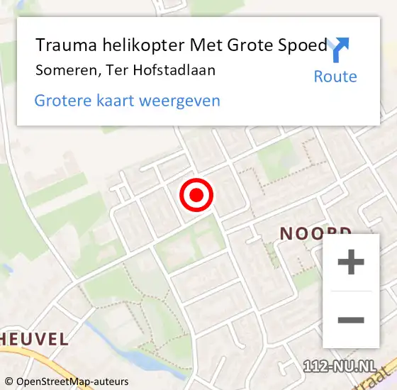 Locatie op kaart van de 112 melding: Trauma helikopter Met Grote Spoed Naar Someren, Ter Hofstadlaan op 24 februari 2023 07:41