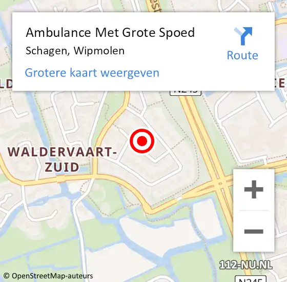 Locatie op kaart van de 112 melding: Ambulance Met Grote Spoed Naar Schagen, Wipmolen op 24 februari 2023 07:42