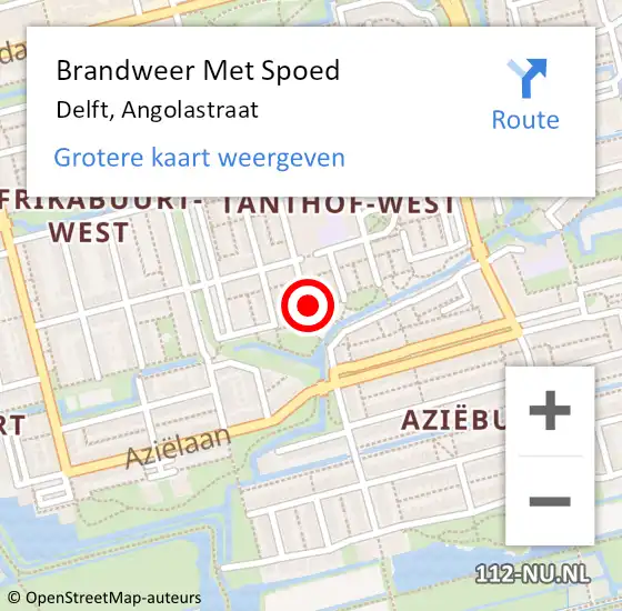 Locatie op kaart van de 112 melding: Brandweer Met Spoed Naar Delft, Angolastraat op 24 februari 2023 08:10