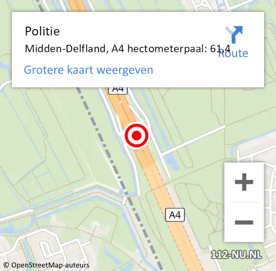 Locatie op kaart van de 112 melding: Politie Midden-Delfland, A4 hectometerpaal: 61,4 op 24 februari 2023 09:13