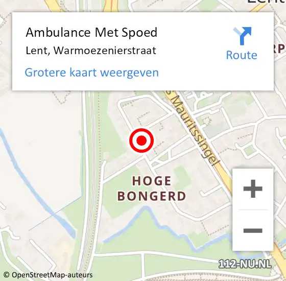 Locatie op kaart van de 112 melding: Ambulance Met Spoed Naar Lent, Warmoezenierstraat op 24 februari 2023 10:00