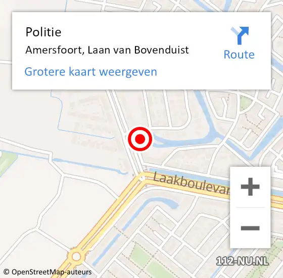 Locatie op kaart van de 112 melding: Politie Amersfoort, Laan van Bovenduist op 24 februari 2023 10:16