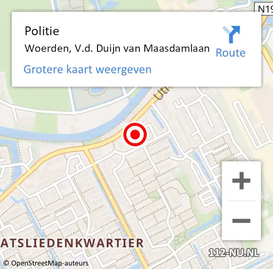 Locatie op kaart van de 112 melding: Politie Woerden, V.d. Duijn van Maasdamlaan op 24 februari 2023 10:28