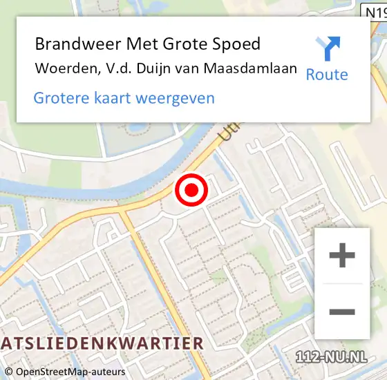 Locatie op kaart van de 112 melding: Brandweer Met Grote Spoed Naar Woerden, V.d. Duijn van Maasdamlaan op 24 februari 2023 10:28