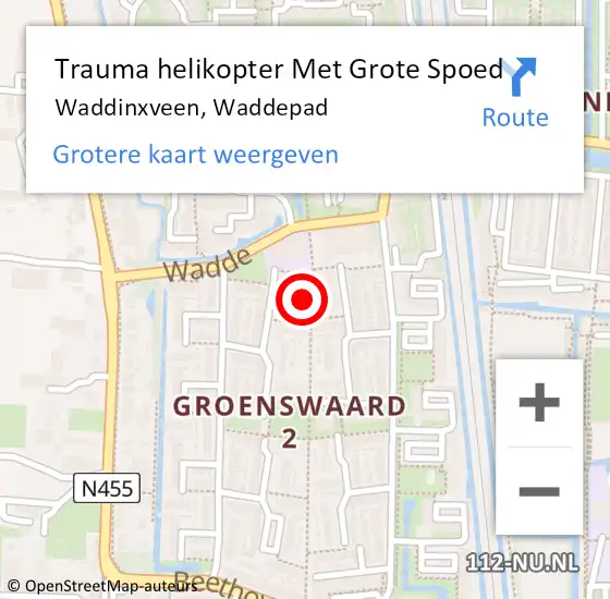 Locatie op kaart van de 112 melding: Trauma helikopter Met Grote Spoed Naar Waddinxveen, Waddepad op 24 februari 2023 11:15