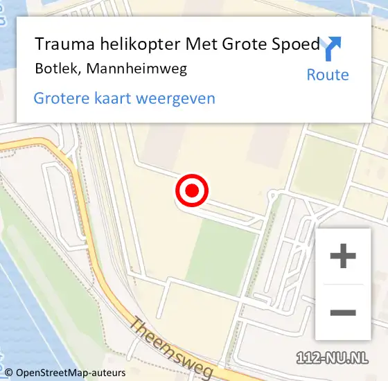 Locatie op kaart van de 112 melding: Trauma helikopter Met Grote Spoed Naar Botlek, Mannheimweg op 24 februari 2023 11:25