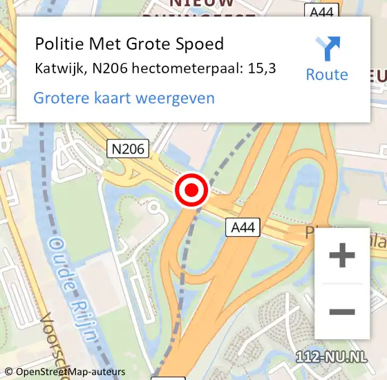 Locatie op kaart van de 112 melding: Politie Met Grote Spoed Naar Katwijk, N206 hectometerpaal: 15,3 op 24 februari 2023 11:59