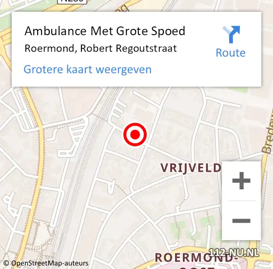 Locatie op kaart van de 112 melding: Ambulance Met Grote Spoed Naar Roermond, Robert Regoutstraat op 24 februari 2023 11:59