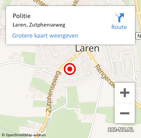 Locatie op kaart van de 112 melding: Politie Laren, Zutphenseweg op 24 februari 2023 12:04