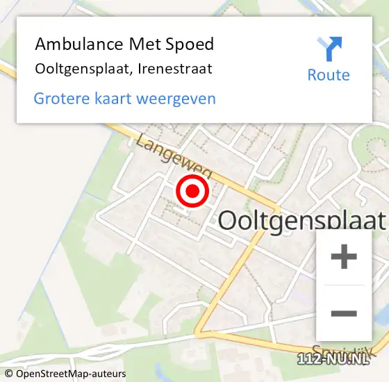 Locatie op kaart van de 112 melding: Ambulance Met Spoed Naar Ooltgensplaat, Irenestraat op 24 februari 2023 12:09