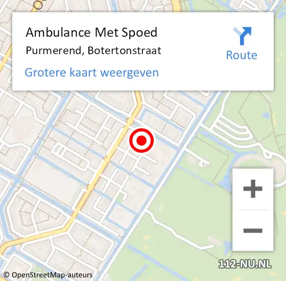 Locatie op kaart van de 112 melding: Ambulance Met Spoed Naar Purmerend, Botertonstraat op 24 februari 2023 12:10