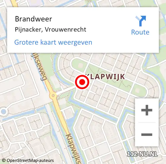 Locatie op kaart van de 112 melding: Brandweer Pijnacker, Vrouwenrecht op 24 februari 2023 12:27