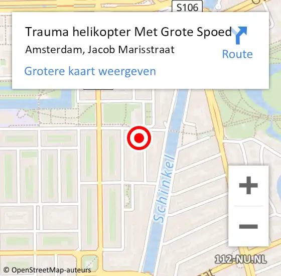 Locatie op kaart van de 112 melding: Trauma helikopter Met Grote Spoed Naar Amsterdam, Jacob Marisstraat op 24 februari 2023 12:27