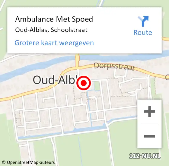 Locatie op kaart van de 112 melding: Ambulance Met Spoed Naar Oud-Alblas, Schoolstraat op 24 februari 2023 12:52