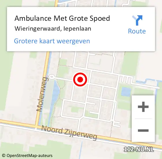 Locatie op kaart van de 112 melding: Ambulance Met Grote Spoed Naar Wieringerwaard, Iepenlaan op 24 februari 2023 13:14