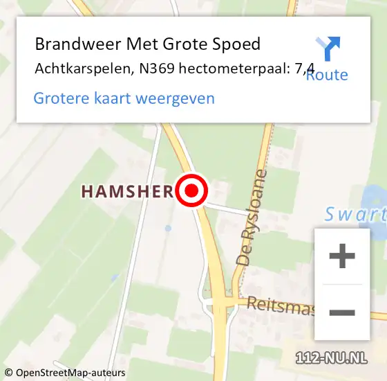 Locatie op kaart van de 112 melding: Brandweer Met Grote Spoed Naar Achtkarspelen, N369 hectometerpaal: 7,4 op 24 februari 2023 13:26