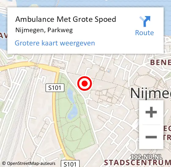Locatie op kaart van de 112 melding: Ambulance Met Grote Spoed Naar Nijmegen, Parkweg op 24 februari 2023 13:43