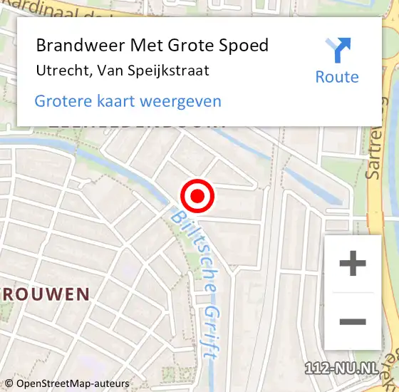 Locatie op kaart van de 112 melding: Brandweer Met Grote Spoed Naar Utrecht, Van Speijkstraat op 24 februari 2023 13:45