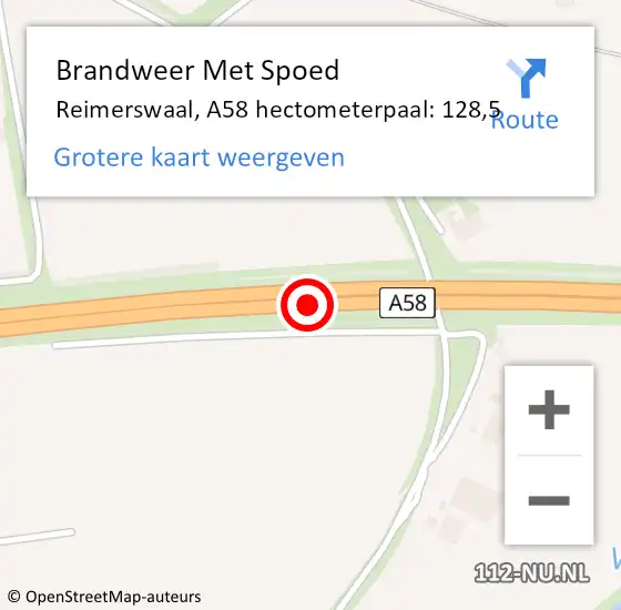 Locatie op kaart van de 112 melding: Brandweer Met Spoed Naar Reimerswaal, A58 hectometerpaal: 128,5 op 24 februari 2023 13:59