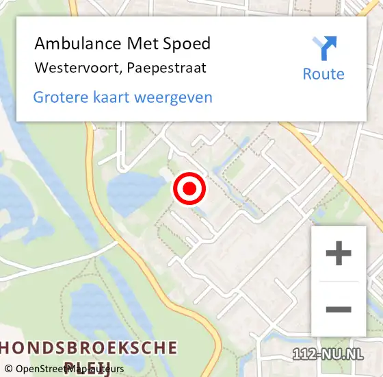 Locatie op kaart van de 112 melding: Ambulance Met Spoed Naar Westervoort, Paepestraat op 24 februari 2023 14:09