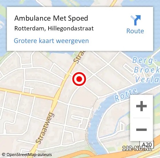 Locatie op kaart van de 112 melding: Ambulance Met Spoed Naar Rotterdam, Hillegondastraat op 24 februari 2023 14:22