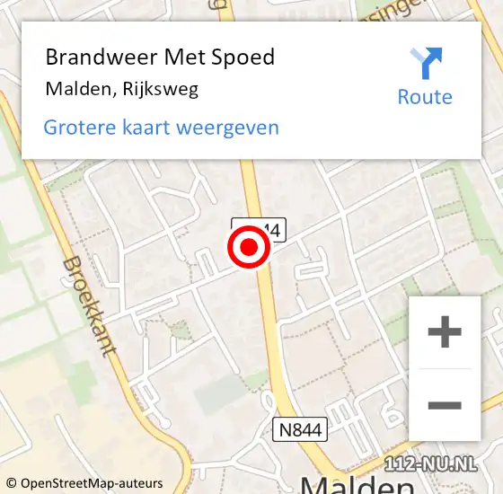 Locatie op kaart van de 112 melding: Brandweer Met Spoed Naar Malden, Rijksweg op 24 februari 2023 14:46