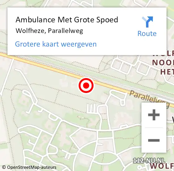 Locatie op kaart van de 112 melding: Ambulance Met Grote Spoed Naar Wolfheze, Parallelweg op 24 februari 2023 15:12