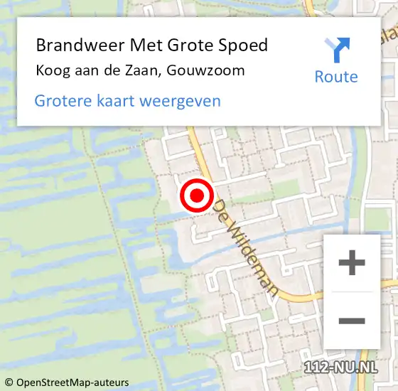 Locatie op kaart van de 112 melding: Brandweer Met Grote Spoed Naar Koog aan de Zaan, Gouwzoom op 16 augustus 2014 19:46