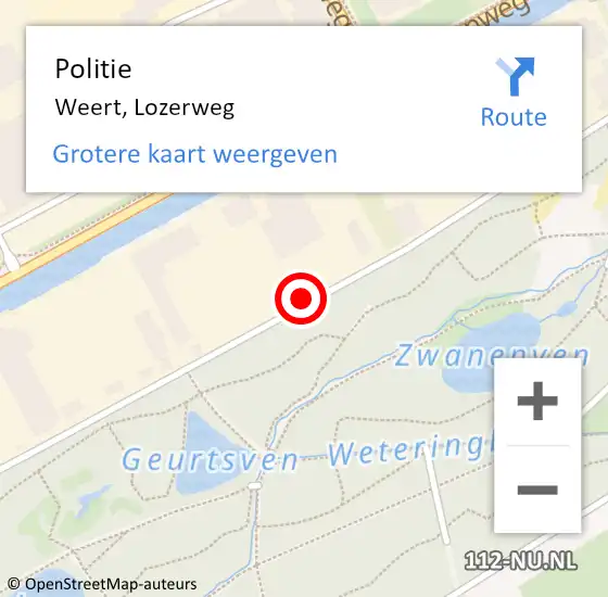 Locatie op kaart van de 112 melding: Politie Weert, Lozerweg op 24 februari 2023 16:03