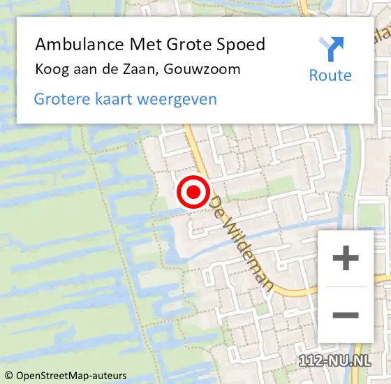 Locatie op kaart van de 112 melding: Ambulance Met Grote Spoed Naar Koog aan de Zaan, Gouwzoom op 16 augustus 2014 19:51