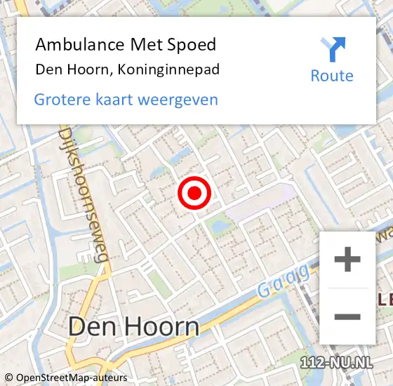 Locatie op kaart van de 112 melding: Ambulance Met Spoed Naar Den Hoorn, Koninginnepad op 24 februari 2023 16:29